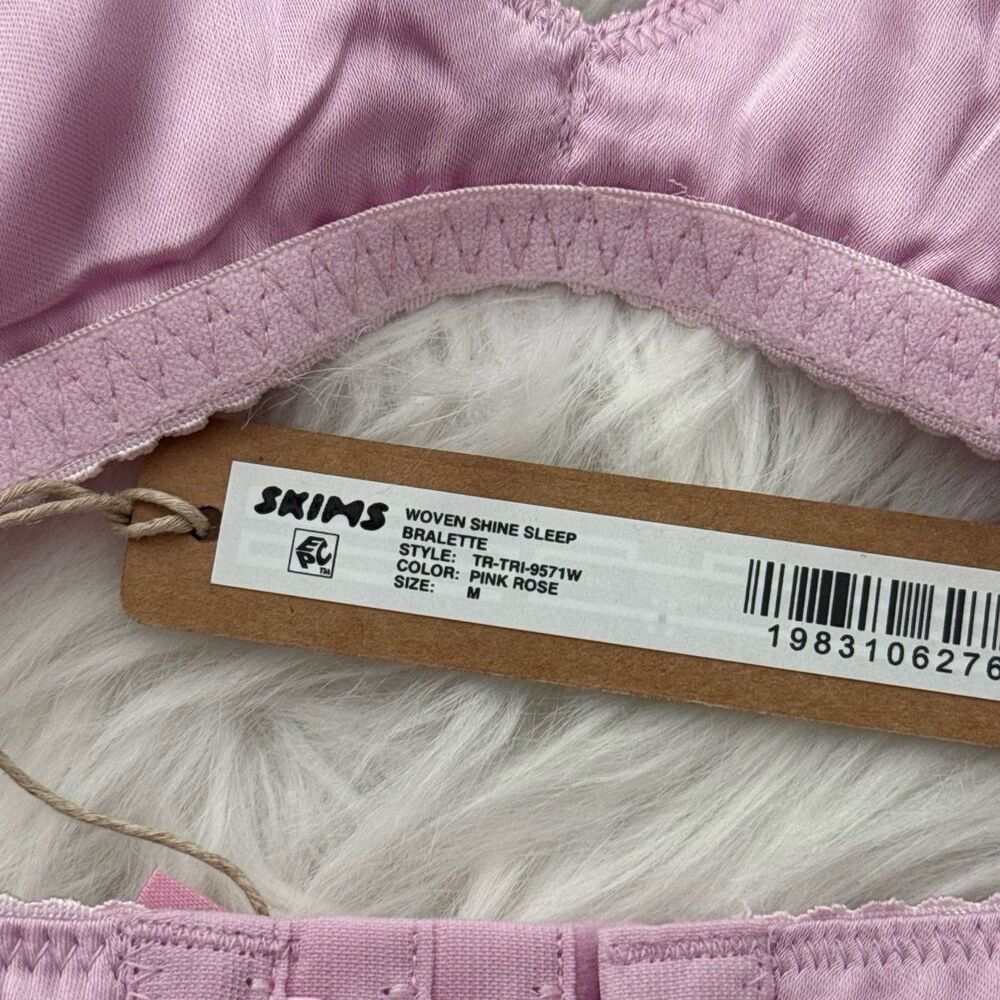 Skims Woven Shine Sleep Bralette Pink Rose Size Medium - Picture 6 of 6